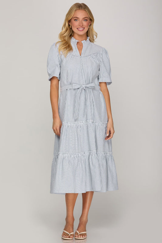 Short Sleeve Striped Midi Dress