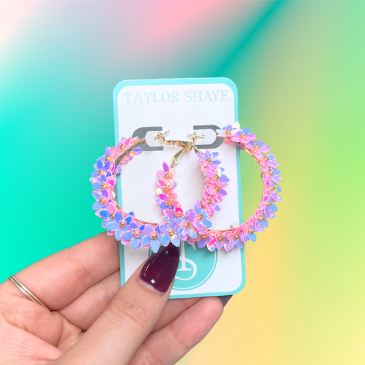 Lily Flower Hoops in Pink Iridescent