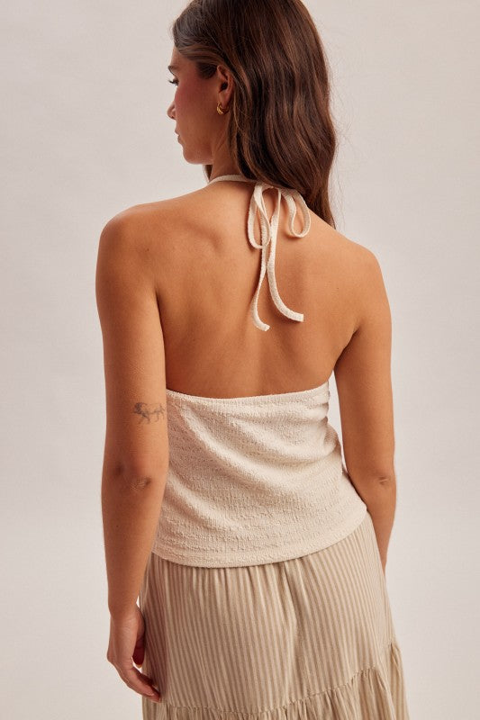 Textured Knit Ruffled Halter Top