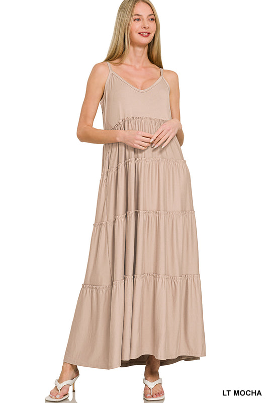 V-Neck Cami Tiered Maxi Dress in Ash Mocha