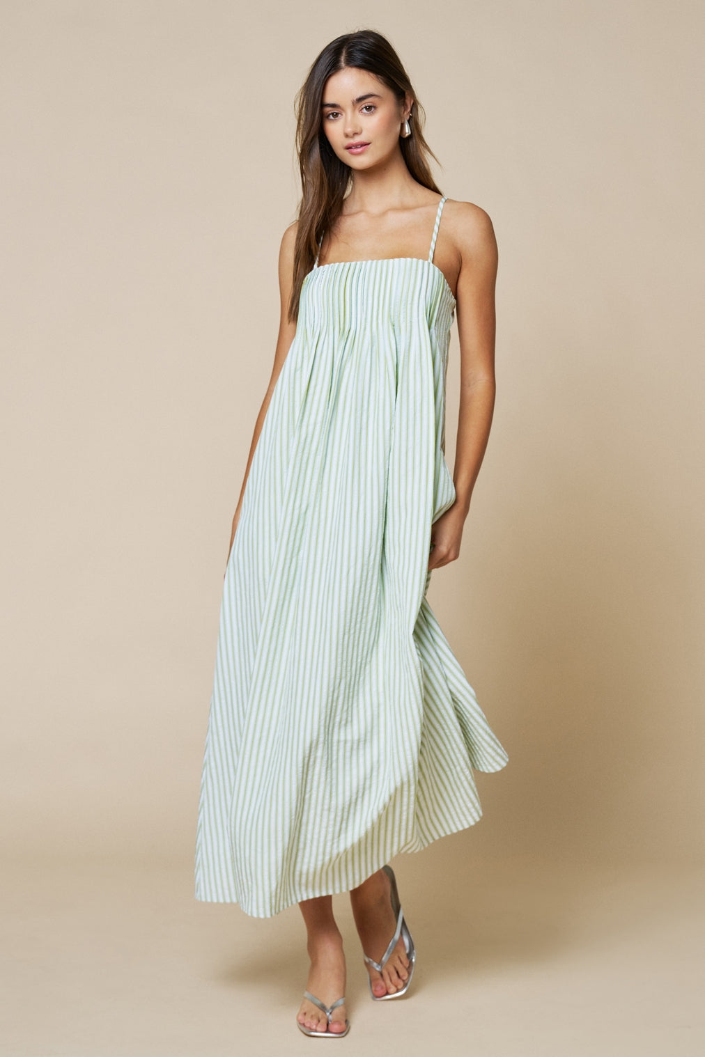 Cream/Matcha Striped Maxi Dress