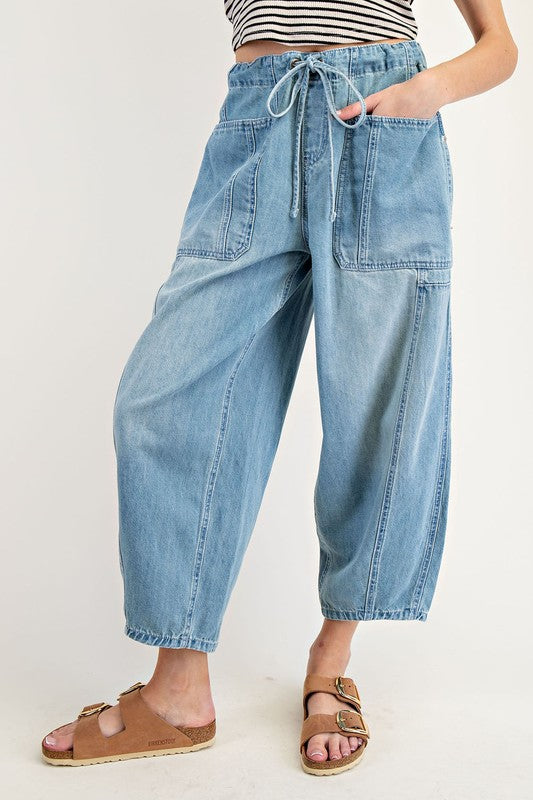 EE23 Denim Tie Front Wide Leg Pants