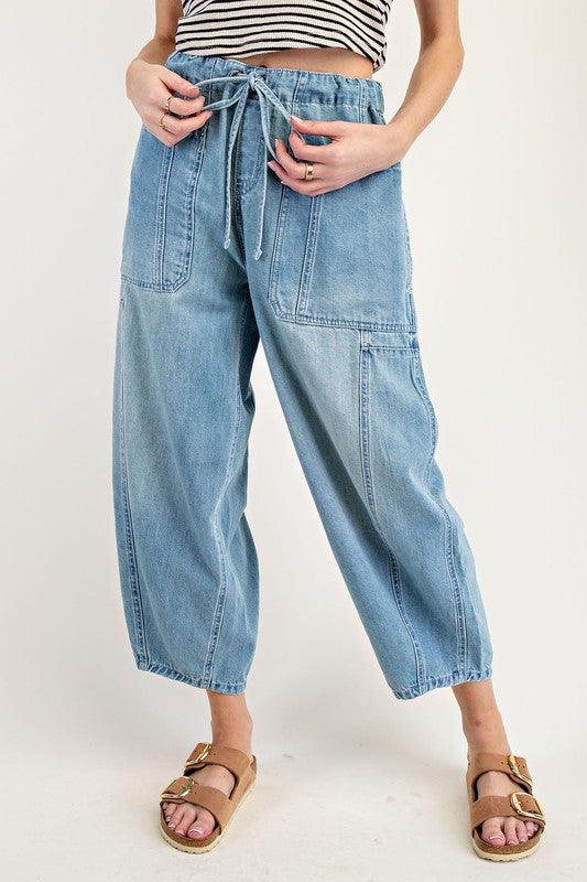 EE23 Denim Tie Front Wide Leg Pants
