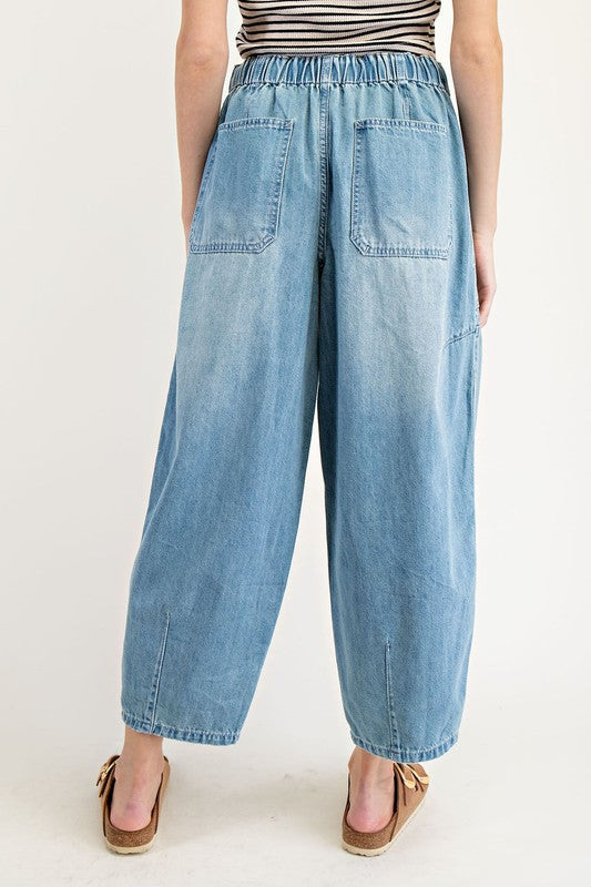 EE23 Denim Tie Front Wide Leg Pants