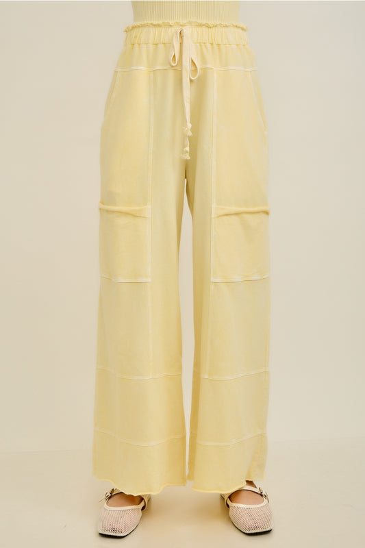 Butter YellowMineral Washed Wide Leg Pants
