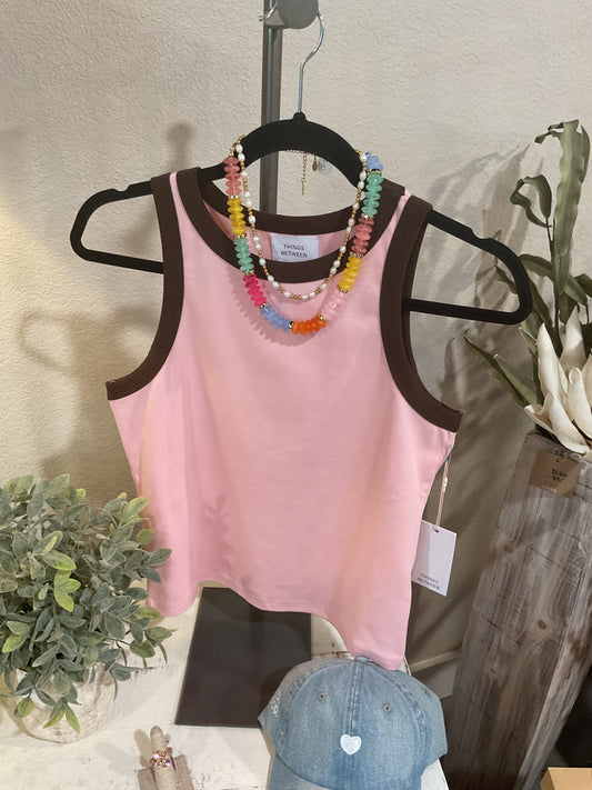 Light Pink Contrast Tank Top