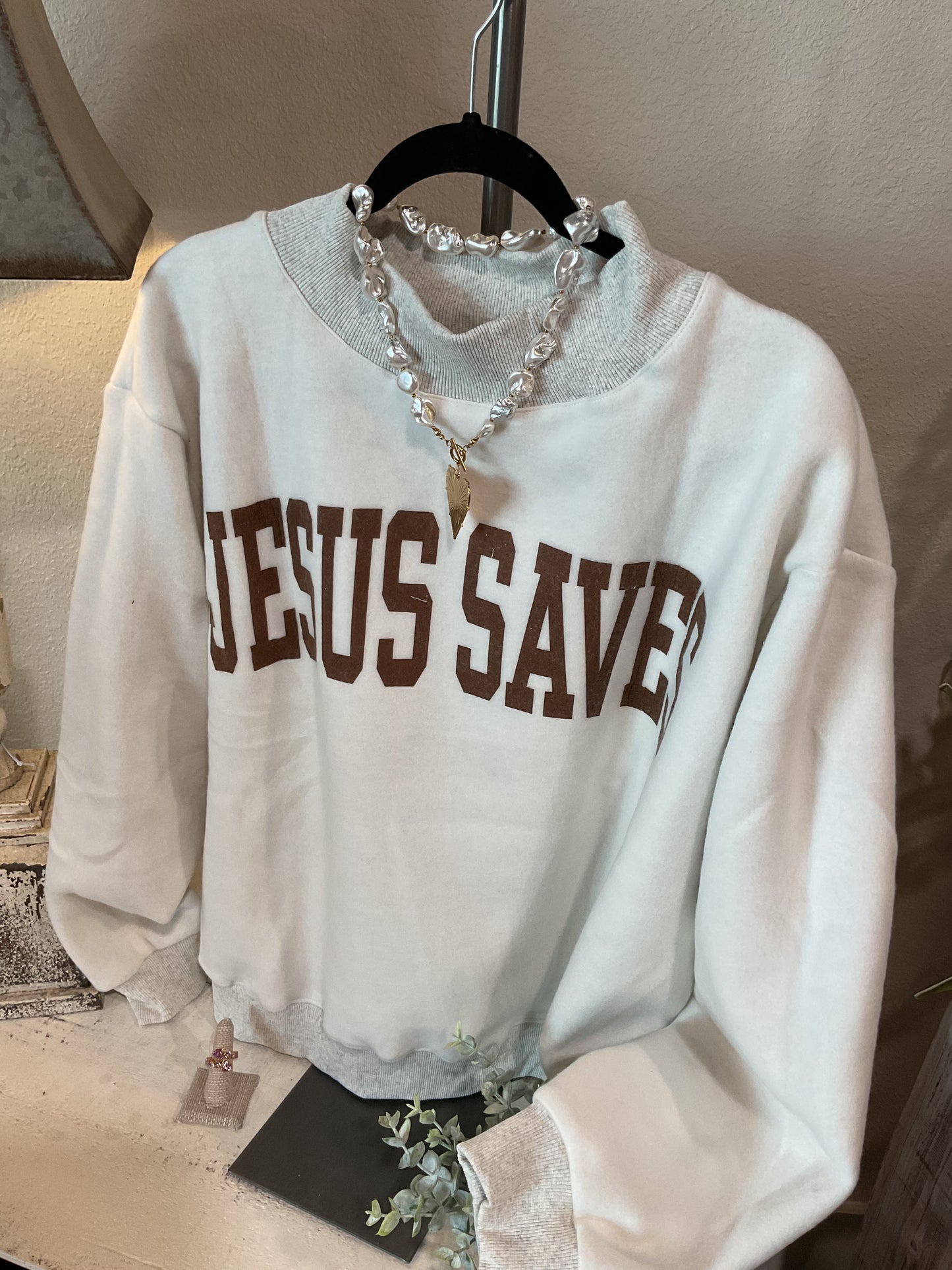 Cross & Jesus Saves Reversible Mock Neck Sweatshirt