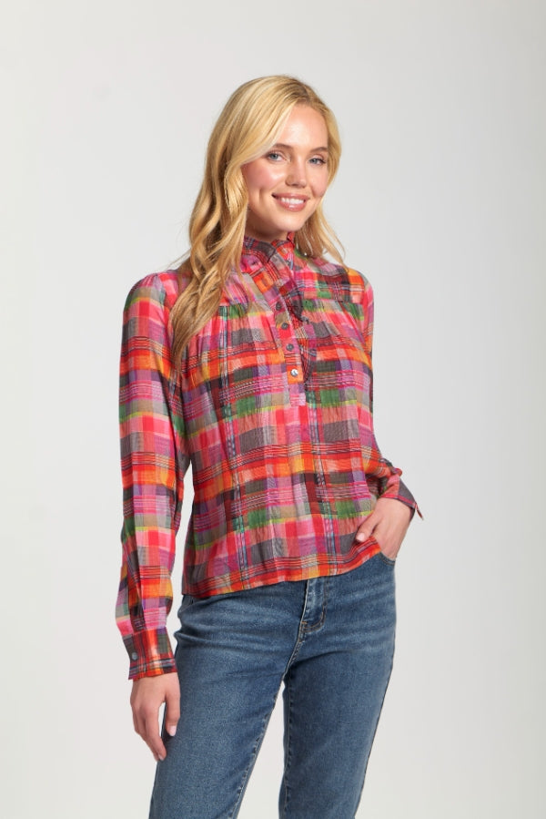 Multi Ruffle Half Placket Blouse