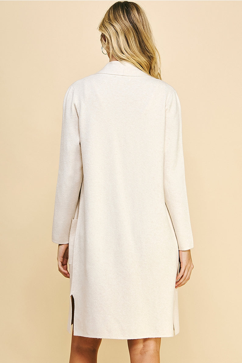 PN07 Long Cream Open Knitted Cardigan