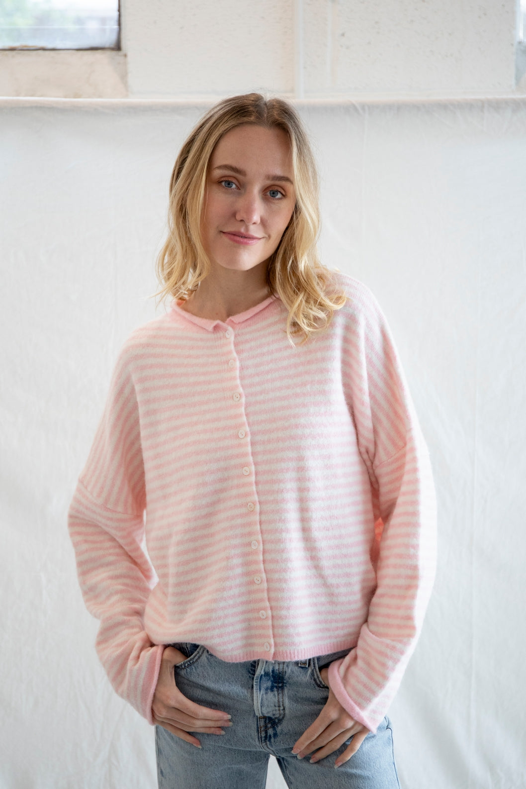 Piper Cardigan Pink Mini Striped