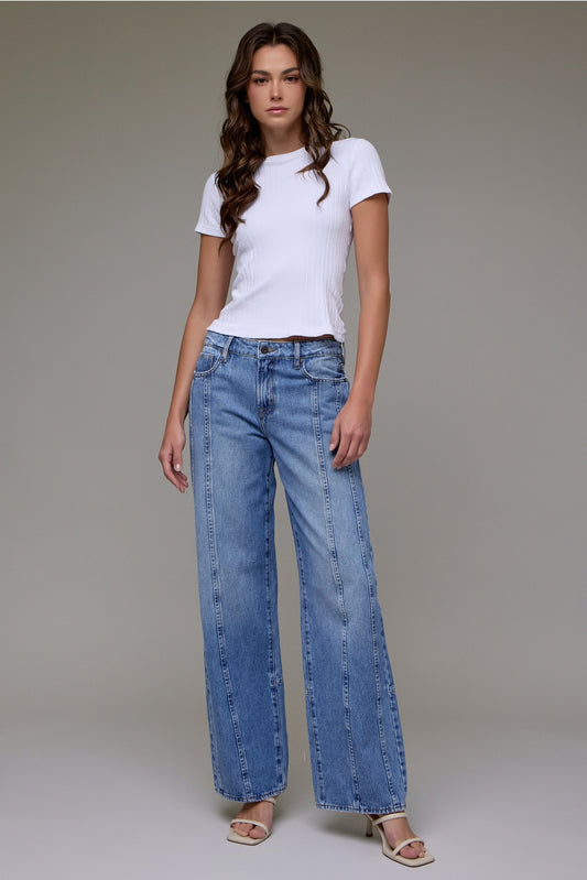 Medium Wash Front Seam Classic Relaxed Dad Jean