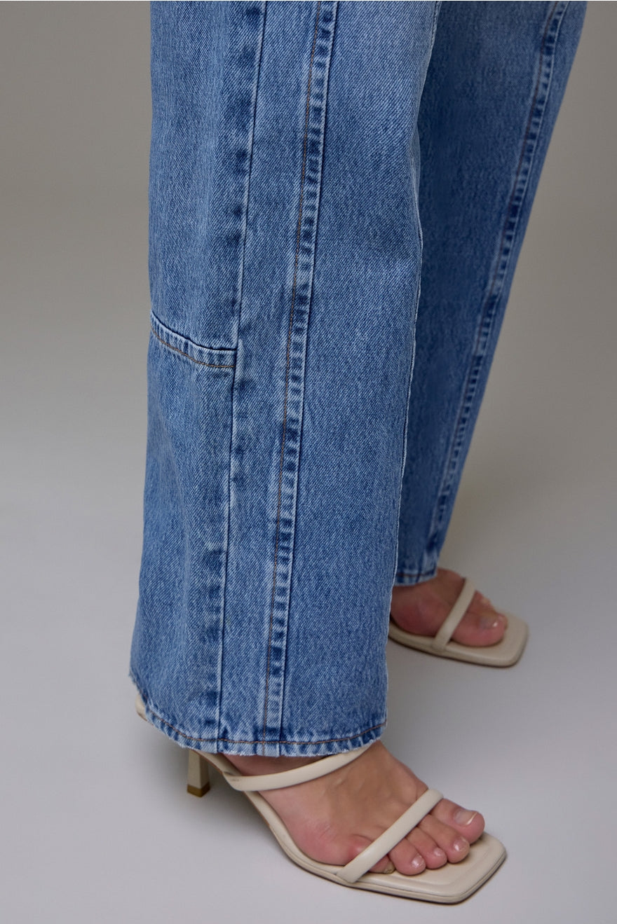 Medium Wash Front Seam Classic Relaxed Dad Jean