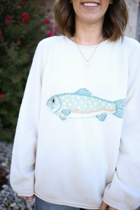 Beige Fish Intarsia Cozy Sweater