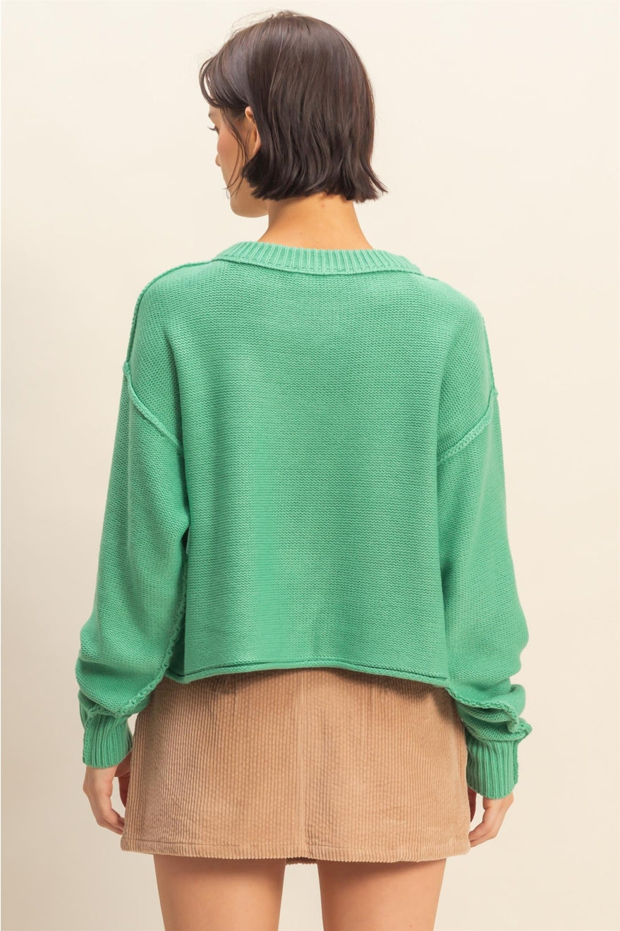 Cropped Oversized Sweater in Emerald
