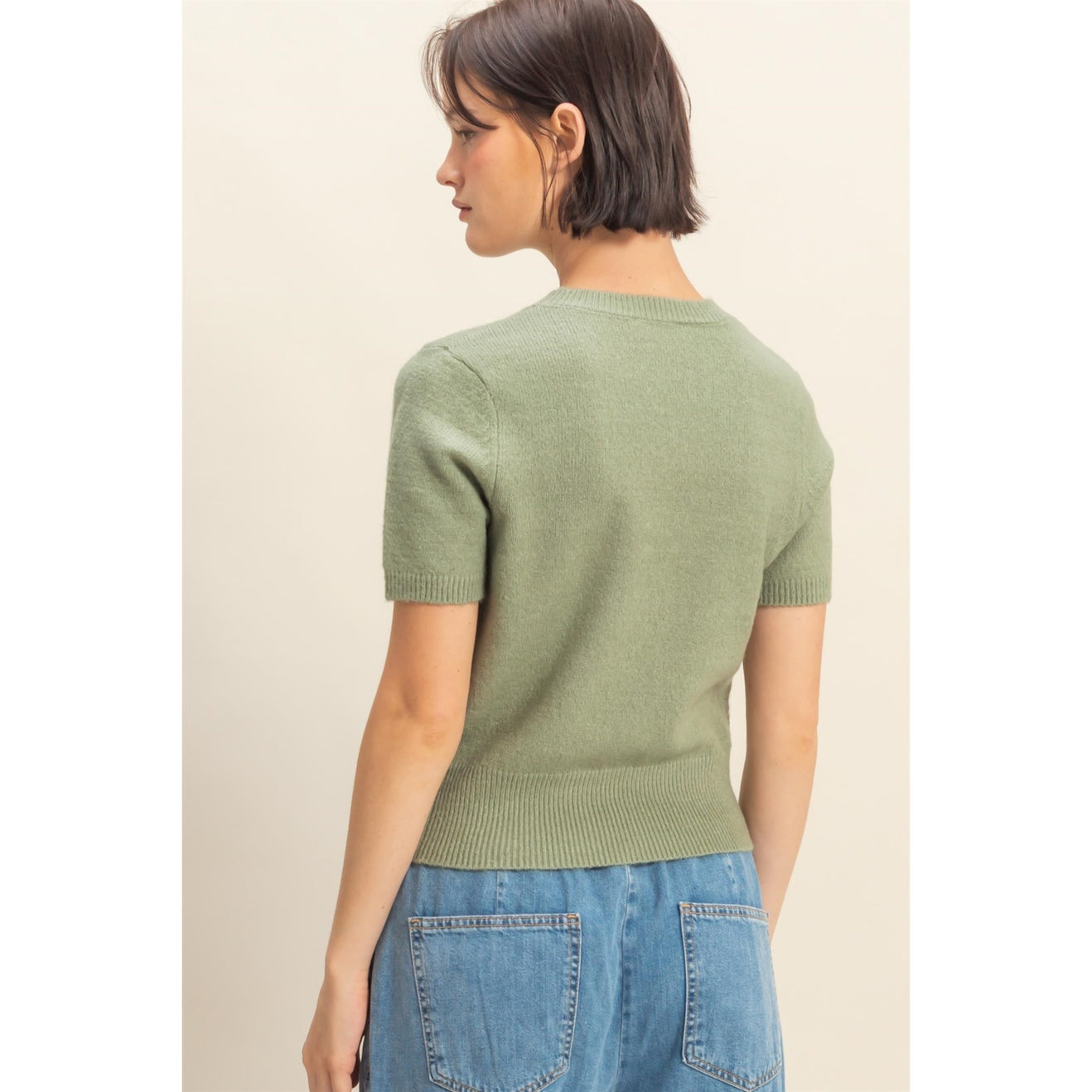 Short Sleeve Sweater Top in Sage Green