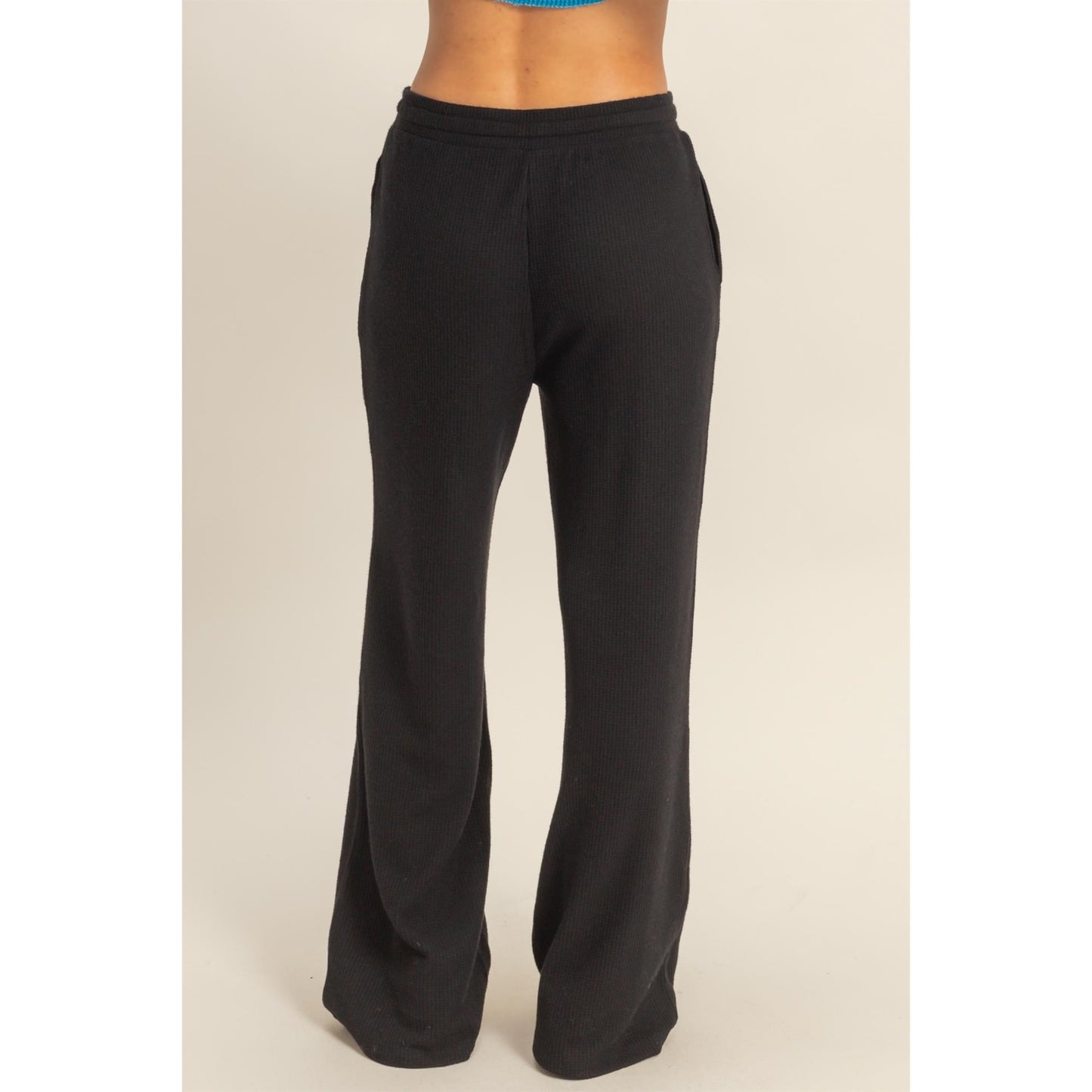 Brushed Waffle Wide Leg Sweatpants in Black