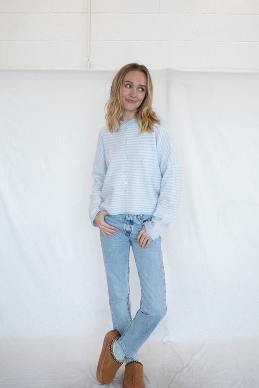 Piper Cardigan Light Blue Mini Striped
