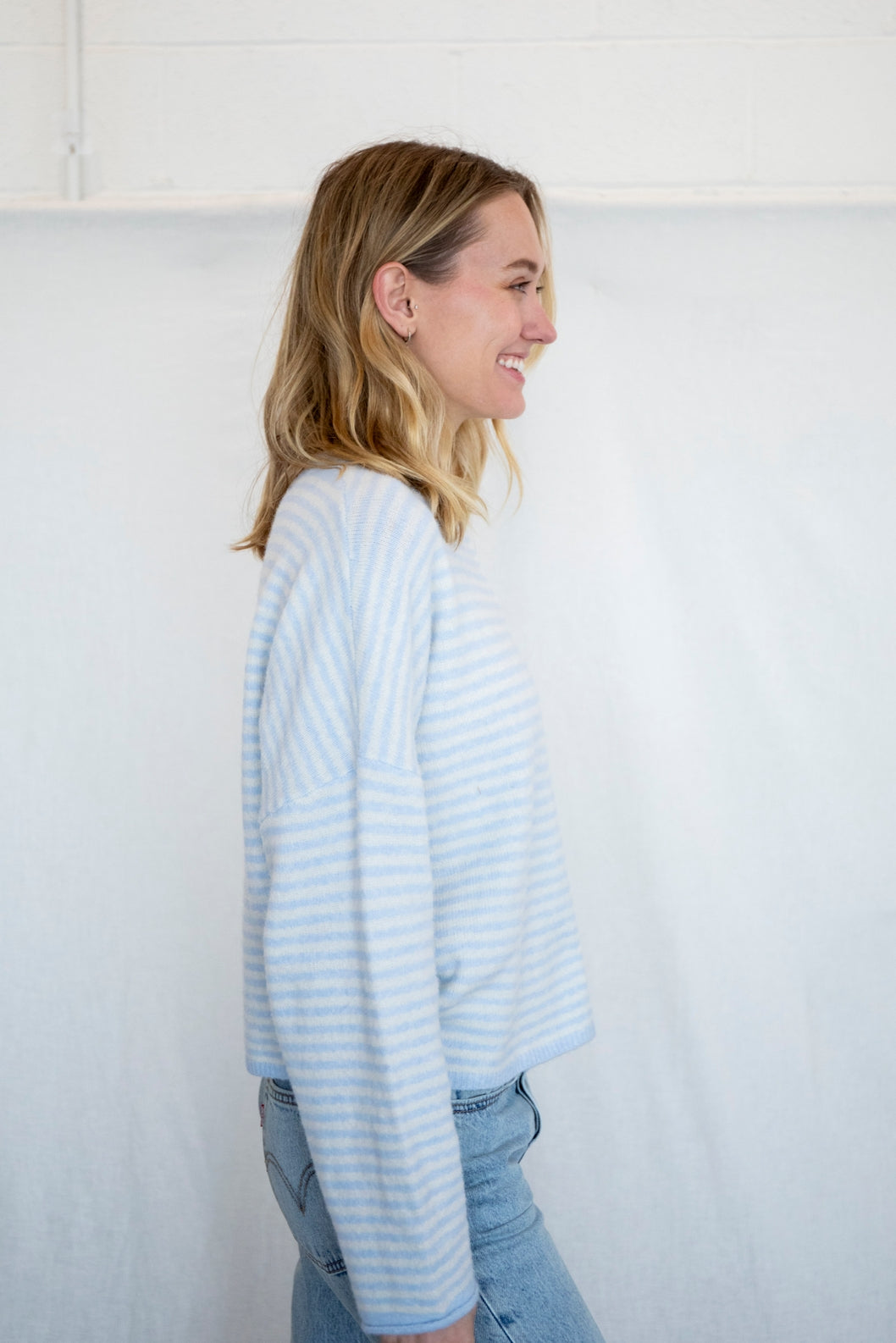 Piper Cardigan Light Blue Mini Striped