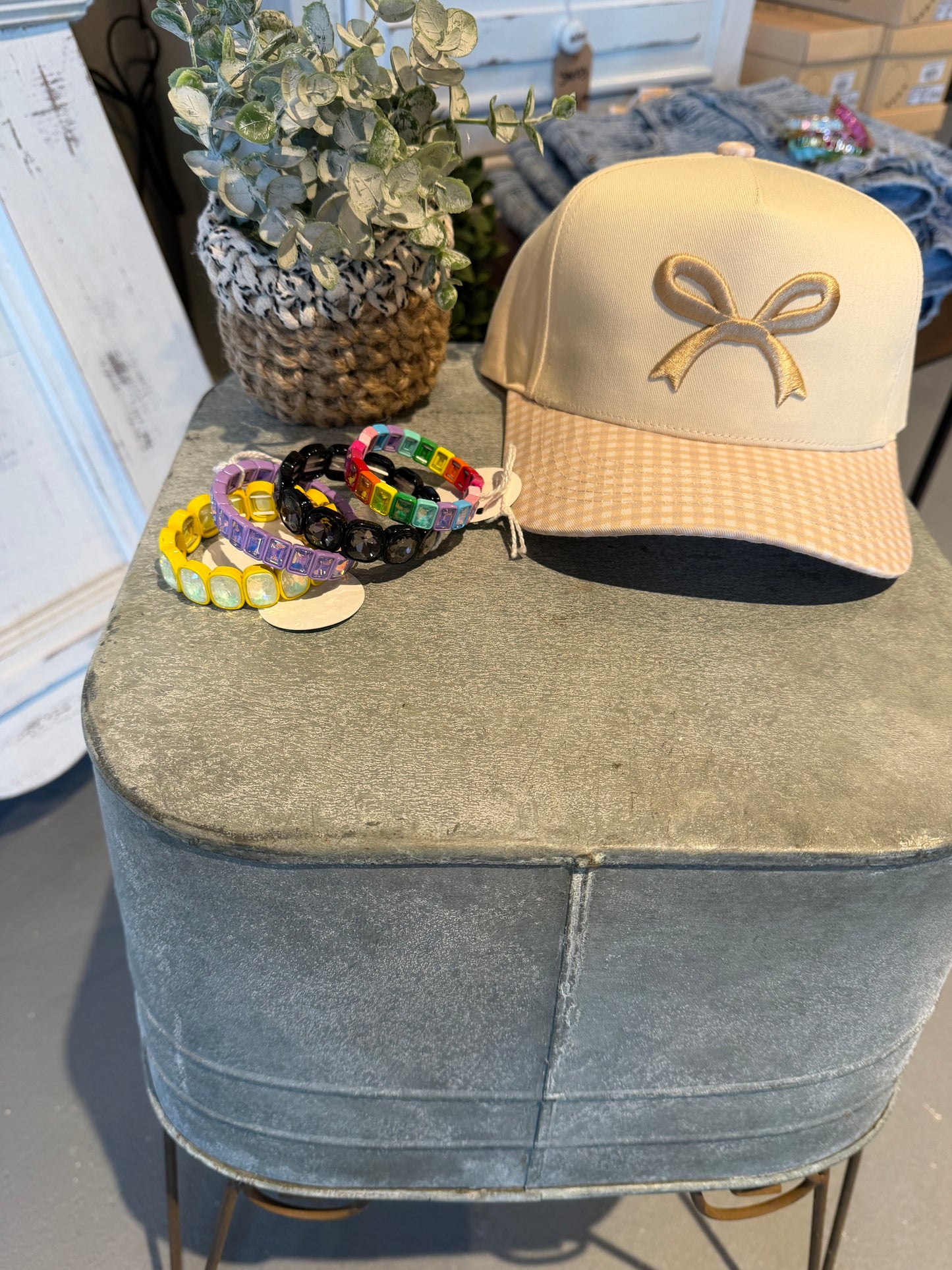 Gingham Bow embroidered Hat