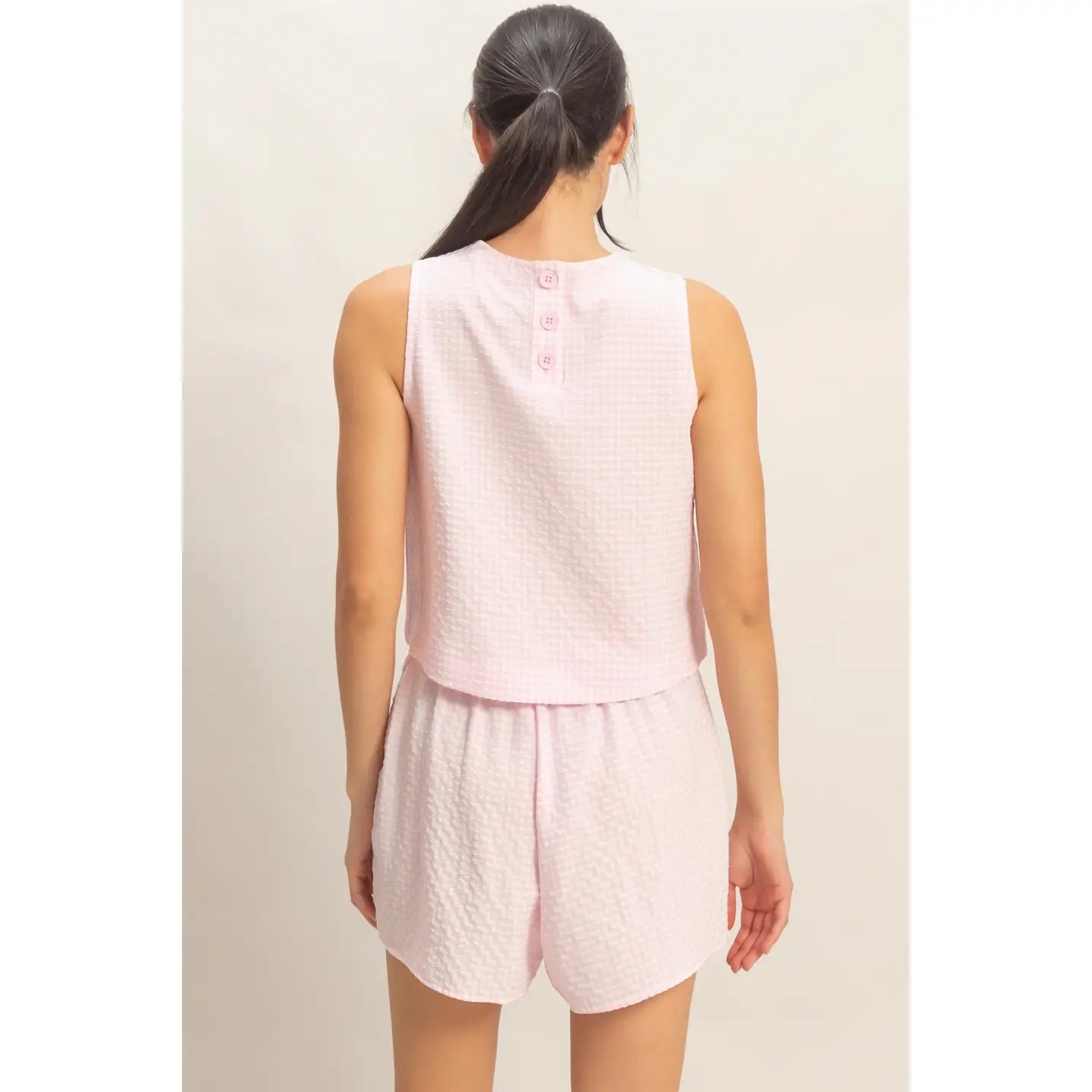 Pink Gingham Checkered Sleeveless Top and Skort Set