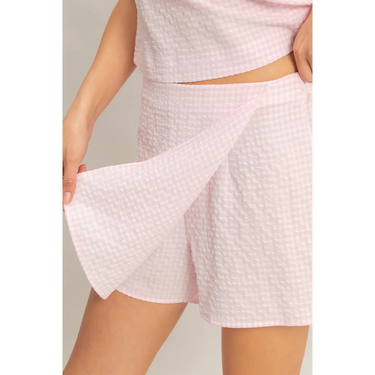 Pink Gingham Checkered Sleeveless Top and Skort Set