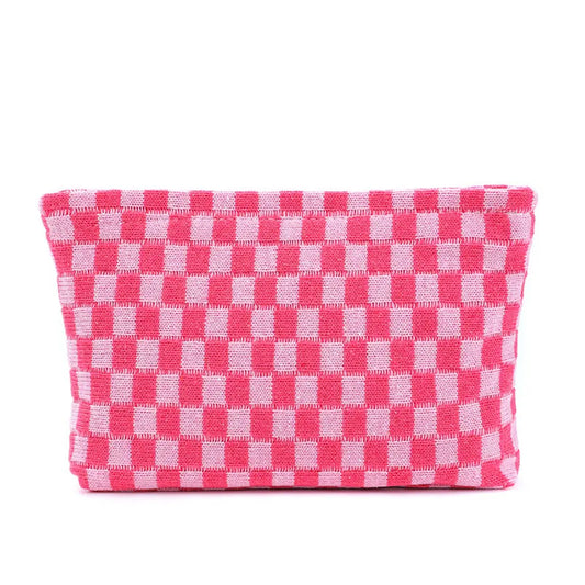 Pink Checkerboard Makeup Bag