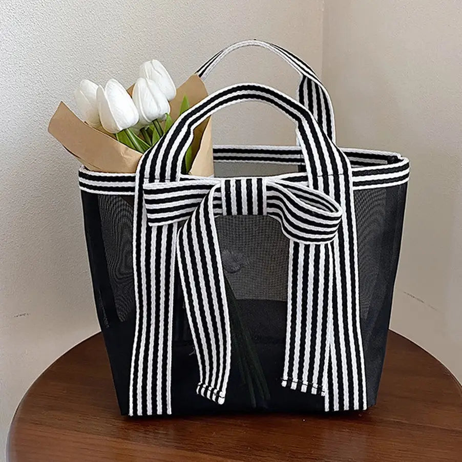 Black Mesh Bow Cosmetic bag