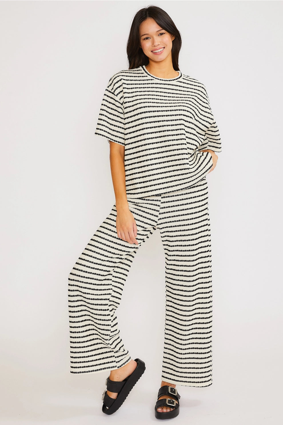 Striped Puckered Oversized Tee