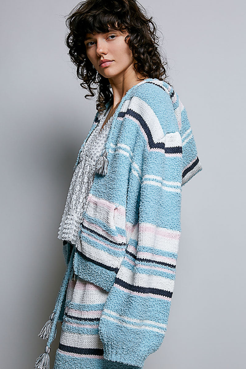Sky Blue Multi Striped Sweater Hoodie