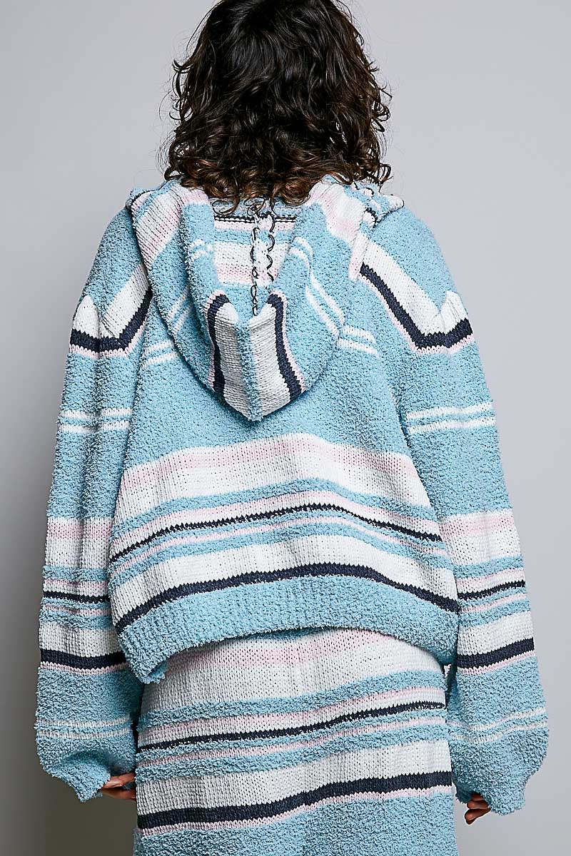 Sky Blue Multi Striped Sweater Hoodie