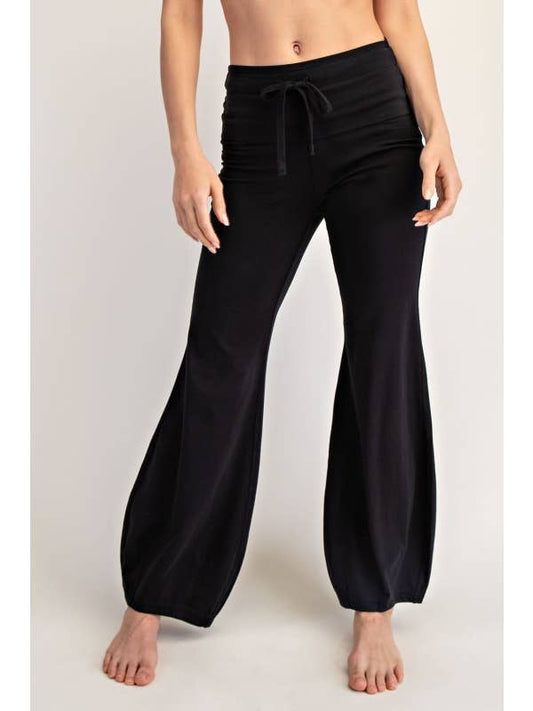 Black Cotton Lycra Bubbled Flare Pants